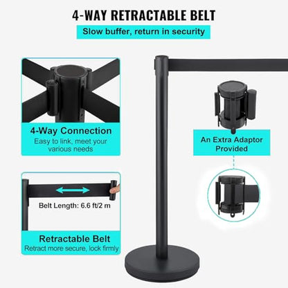 Crowd Control Stanchions, Stanchion Queue Post With Retractable Belts 6.5Ft, Easy Assembly, Crowd Control Barriers, Height 36 Inches, for Crowd Control Barriers, Pack of 2, Black