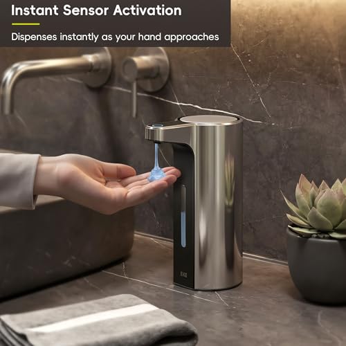 EKO Aroma Pro 13.5 fl oz Touchless Automatic Liquid Soap Dispenser, Rechargeable Hand & Dish Soap Dispenser for Bathroom and Kitchen, Waterproof, Adjustable Volume Control (Chrome Metallic) - color: Chrome Metallic, size: 13.5 oz