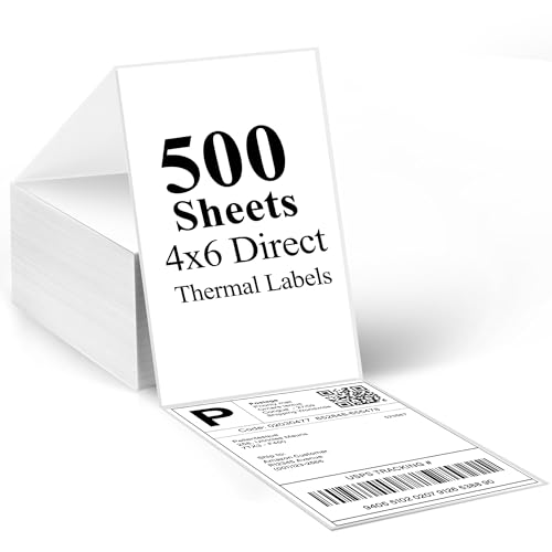 LotFancy 4x6 Thermal Labels, 500 Shipping Labels with Perforation, Permanent Adhesive, White Mailing Label Stickers, Compatible with Rollo, Zebra Thermal Printers - size: Fanfold 1 Stack 500 Labels