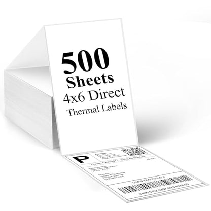 LotFancy 4x6 Thermal Labels, 500 Shipping Labels with Perforation, Permanent Adhesive, White Mailing Label Stickers, Compatible with Rollo, Zebra Thermal Printers - size: Fanfold 1 Stack 500 Labels