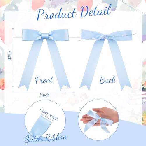 Riceshoot 24 Pcs Baby Blue Satin Ribbon Bows Twist Tie 5x7'' for Gift - color: Baby Blue