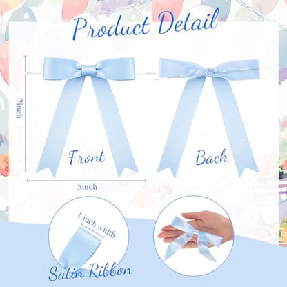 Riceshoot 24 Pcs Baby Blue Satin Ribbon Bows Twist Tie 5x7'' for Gift - color: Baby Blue