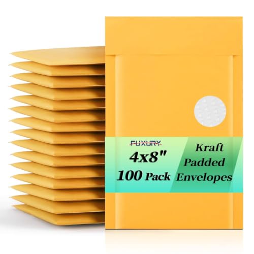Fuxury Kraft Bubble Mailers 4x8" 100 Pack Small Padded Envelopes Usable 4x7 - color: Yellow, size: 4x8" 100PC