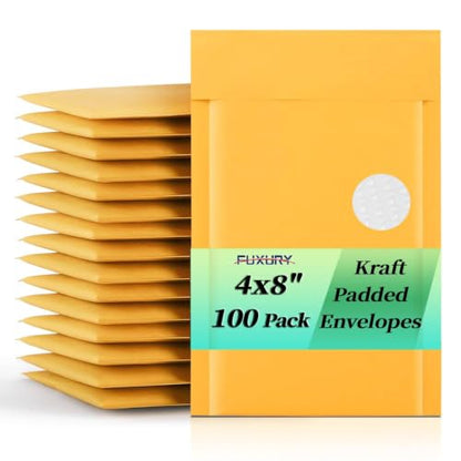 Fuxury Kraft Bubble Mailers 4x8" 100 Pack Small Padded Envelopes Usable 4x7 - color: Yellow, size: 4x8" 100PC