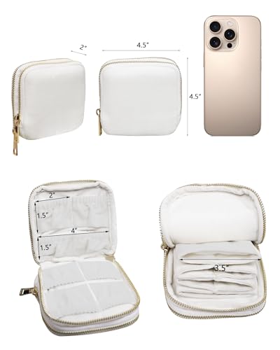 Stratalife Small Travel Jewelry Case, Velvet Storgae Pouch - color: Cream White-02
