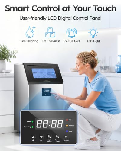 Mojgar Commercial Ice Maker 130lbs/24H with 40lbs Storage Bin ETL Approval - color: White Grey