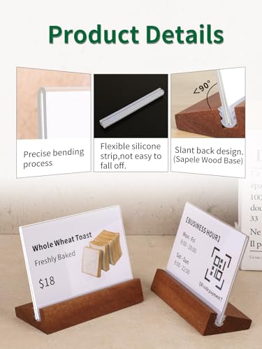 6 Pack Small Acrylic Sign Holder with Wood Base 3.94x2.76 Inch, L-Shape - size: 3.94*2.76