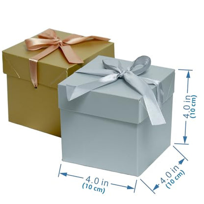 Gift Box with Lid & Ribbon for present,12pcs, 4"×4"×4" - color: Gold & Silver, size: 4 x 4 x 4 Inch