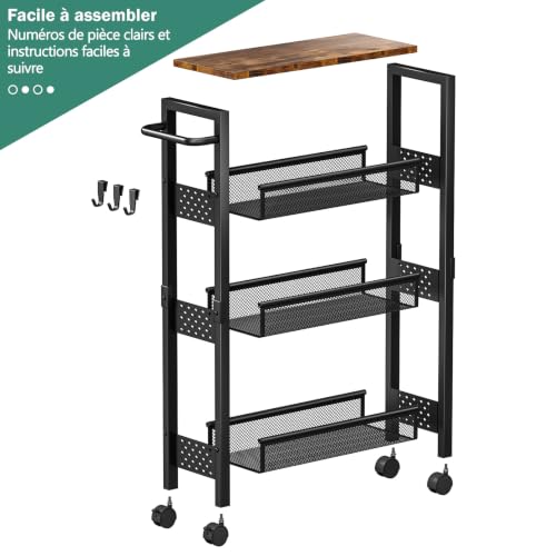 Vivihomety 4-Tier Slim Utility Rolling Laundry Cart with Wheels, Metal - color: Black, size: 7.1 inch wide