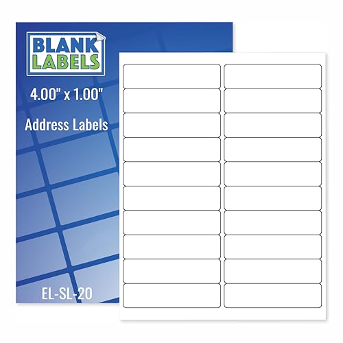 Blank Labels Address Barcode Shipping Labels - 4” x 1” - 20 Labels Per Sheet - Permanent White Matte - Inkjet and Laser Guaranteed - Easy to Peel - Made in USA - 10 Sheets - 200 Labels - size: 4" x 1"