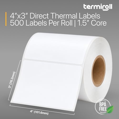 4x3 Direct Thermal Shipping Labels, 500 per Roll, Perforated - size: 4x3 - 1 Roll | 500 Labels