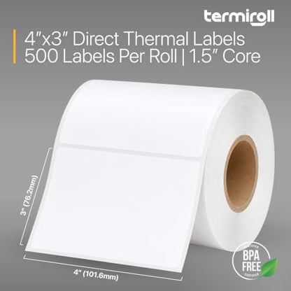 4x3 Direct Thermal Shipping Labels, 500 per Roll, Perforated - size: 4x3 - 1 Roll | 500 Labels