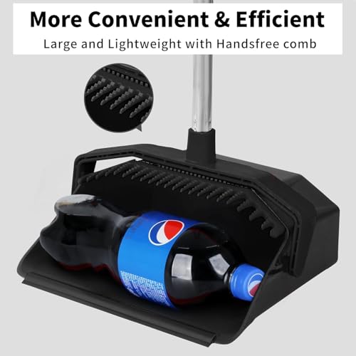 Broom and Dustpan Set for Home, 51" Long Handle Standing Dustpan Black - color: Black