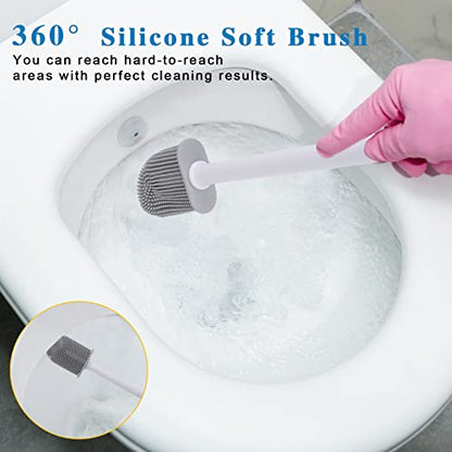 Silicone Toilet Brush and Holder, Wall Mounted No Rust Problem White - color: White