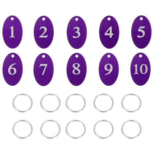 PATIKIL 10PCS Number Tags 1-10, Number Key Tags Aluminum Numbered Keychain Metal Oval with Key Rings for Organizer Field Sales Hangers Clothes Labels ID, Purple - color: Purple