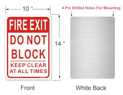 Large Fire Exit Sign, Do Not Block Door Signs, Keep Clear at All Times Sign, 14 x 10 Inches Rust Free Aluminum, Weather/Fade Resistant Easy Mounting 2 Pack - style: 14 " x 10 "