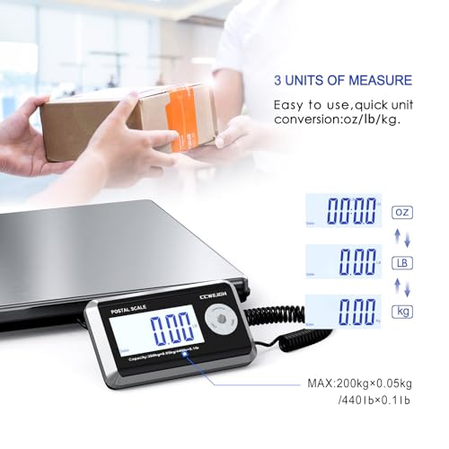 Shipping Scales 440lbs x 1.76oz Stainless Steel Large Platform,Small Business,Superlight High Accurate Postal Scales for Shipping Packages,Post Offices,Luggage Scale Battery and Adapter
