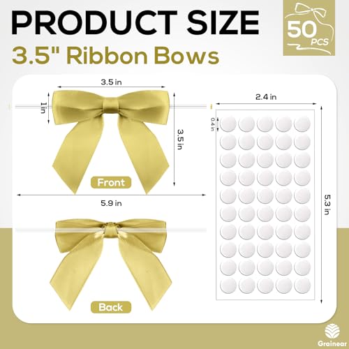 50 Pcs Gold Satin Ribbon Bows, 3.5" x 3.5", with Twist Ties - color: Gold
