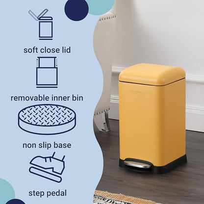 happimess Betty Retro Mini 3.2 Gal Step Trash Can, Daffodil Yellow - color: Daffodil Yellow