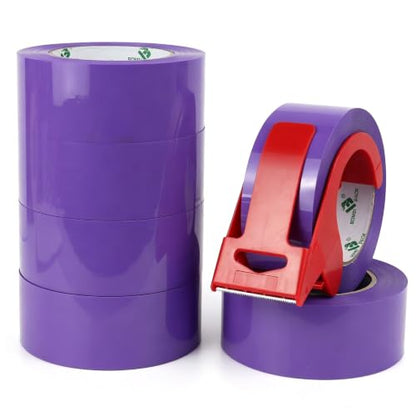 BOMEI PACK 6 Rolls Purple Heavy Duty Packing Tape with red Dispenser, Packaging Tape 1.88 Inches x 110Yards, 2.5mil Industrial Shipping Tape for Moving Shipping, Office & Storage - color: Purple