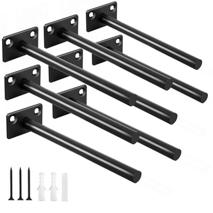 8 Pcs 6" Black Solid Steel Floating Shelf Bracket Blind Shelf Supports - Hidden Brackets for Floating Wood Shelves - Concealed Blind Shelf Support – Screws and Wall Plugs Included - size: 6 Inch, style: 8 Pack-Solid