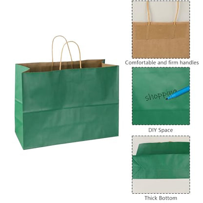 BLEWINDZ 50Pcs Paper Gift Bags Large 16x6x12 Inches - Kraft Paper Bags with Handles Bulk – Deep Green Goodie Bag Shopping Bag for Grocery Merchandise - color: Deep Green