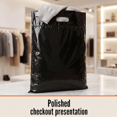 16x18 Large Plastic Shopping Bags for Small Business with Handles - color: Black