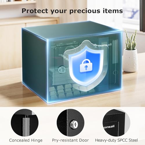 Bonsaii Security Safe Box with Key Lock, 0.23 Cu.Ft for Cash Jewelry Home - size: 0.23 cu.ft.