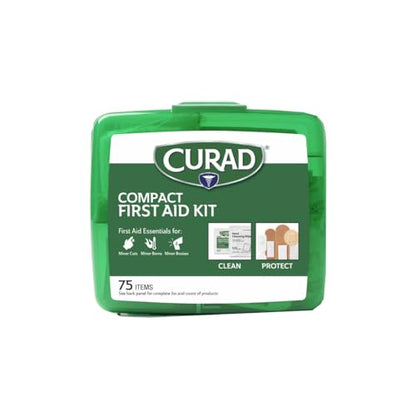 Curad Compact First Aid Kit, Green 75 Items, 1 Each