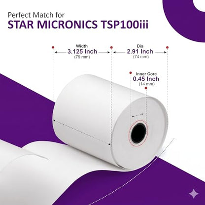 Thermal Paper Compatible with Star Micronics TSP100iii, TSP100-10 Rolls - size: 10 Rolls, style: Star Micronics