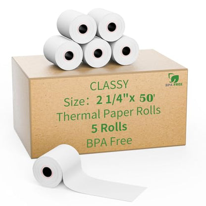 CLASSY 2 1/4" x 50' feet Thermal Register Paper Roll, 5 Rolls - size: 2 1/4" x 50', style: 5 Rolls