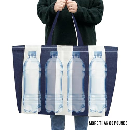 Large Canvas Tote Bag Reusable Extra Big Grocery Bags - color: Blue White Stripe