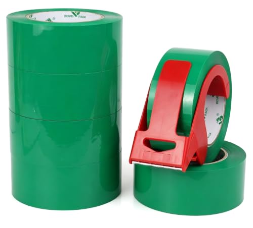 BOMEI PACK Green Heavy Duty Packing Tape with Red Dispenser, 1.88 inch x 110Y, 6 Rolls | Total 660Y, 2.52 mil, Ultra Strong, Refill for Packaging and Shipping - color: Green