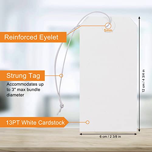 Coideal White Shipping Tags with Elastic String, 60 Pack, 4.75 x 2.38 in