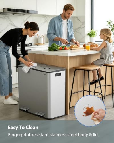 Dual Trash and Recycling Bins for Kitchen, 2*13.2 Gal Dual Trash Can,Silver - color: Silver, size: 2 * 13.2 Gallon