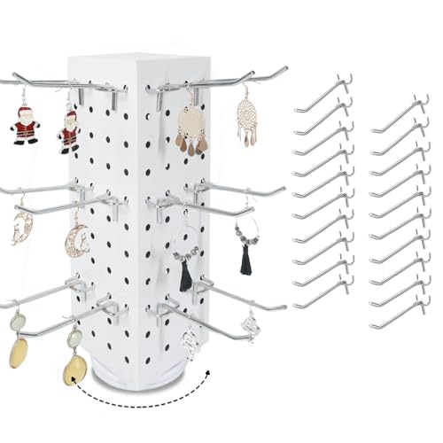 Keychain Display Stand，4 x 4 x 12 Inches，Spinning Display Stand (White) - color: White