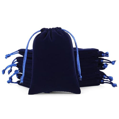 Tapleap 12Pcs Small Dice Bags, 3x4” Blue Velvet Drawstring Jewelry Pouch - color: Blue, size: 3x4in