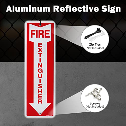 T&R Metal Fire Extinguisher Sign - 12 Pack - 12"x4" .040 Rust Free Heavy Aluminum, Reflective, Waterproof, Weatherproof and Fade Resistant, 2 pre-drilled holes, Easy to Install Indoors and Outdoors - color: RED - 12" x 4" - 12 Pack - Metal