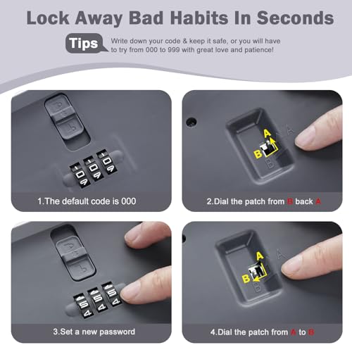 Lockable Storage Box, Small Lock Box with Combination Code for Phone/Medicine Safe/Food Home/Refrigerator/Office/Personal Items/Travel/Gift,9.25 x 5.04 x 3.62’’ - color: Gray