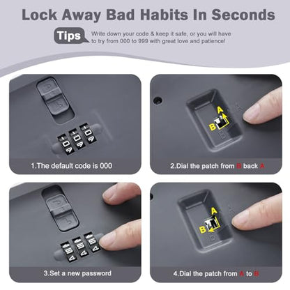 Lockable Storage Box, Small Lock Box with Combination Code for Phone/Medicine Safe/Food Home/Refrigerator/Office/Personal Items/Travel/Gift,9.25 x 5.04 x 3.62’’ - color: Gray