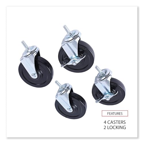 Optional Casters for Wire Shelving, Grip Ring Type K Stem, 4" Wheel, Black/Silver, 4/Set (2 Locking)