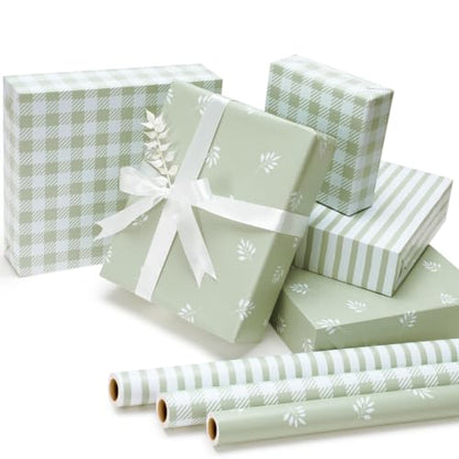 BIOBROWN Green Gift Wrapping Paper for Baby Shower, Wedding, Bridal Shower - color: Green&Floral