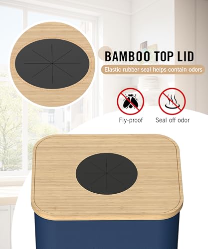 Magicheap 26 Gallon (100L) Recycling Bins for Kitchen with Bamboo lid, Blue - color: Blue