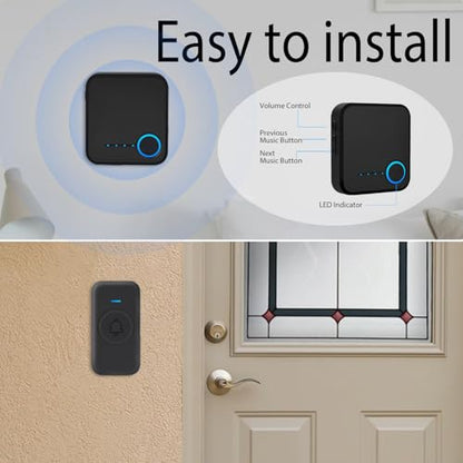 Wireless Doorbell 1000ft Range, Loud Waterproof Door Bell with 60 Melodies - color: Black-‎3 receivers +2 push buttons
