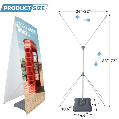 YDisplay Double Sided X Banner Stand with Water Base Adjustable Fit Banner Size from 23"X63" to 32"X78" for Outdoor Sidewalk,Trade Show & Retail Advertising