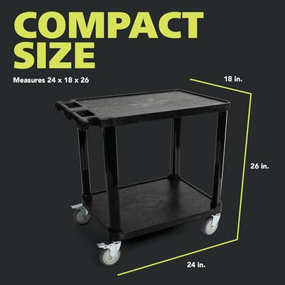 Pearington 2-Tier Compact Multi-Purpose Plastic Utility Cart with Lockable Wheels up to 150lbs, Black - size: 2 Shelves