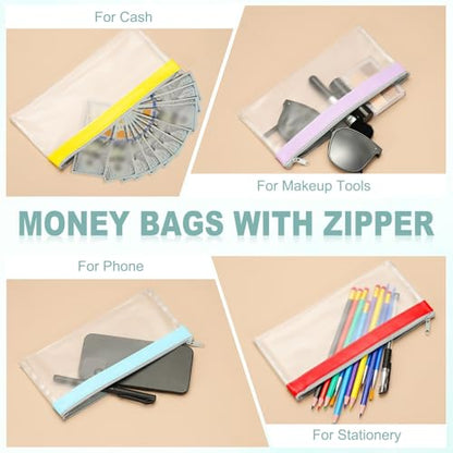 PATIKIL 8.5x4 Inch Money Bags with Zipper, 4Pcs Clear PVC Cash Deposit Bank Pouch Envelopes Check Wallet for Coin Cosmetics Invioce Bill, Gray - color: Gray