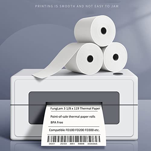 FungLam Thermal Receipt Paper Rolls, 3-1/8" x 119', 10 Rolls per Case, Crisp, Clear Images, Red End-of-Warning Signal, POS/Cash Register Paper - size: 10 Rolls