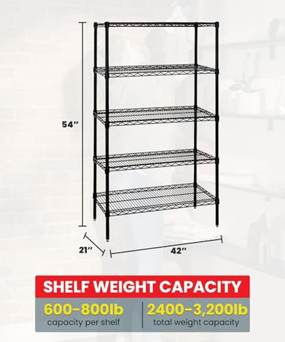 Quantum Storage Systems WR54-2142BK Wire Shelving Starter Kit, 42" W x 21" D x 54" H, 600 lbs Capacity, Carbon Steel, Epoxy Coated, Black, NSF - color: Black Epoxy, size: 54H x 42W x 21D