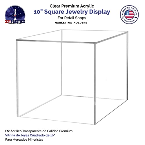 10 Inch Clear Acrylic Display Box with One Open Side Versatile Square Lucite Merchandise Storage Bin or Retail Product Riser No Assembly by Marketing Holders